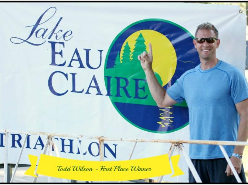 079a First Place Winner Todd  Wilson Lake Eau Claire Triathlon ~ 2014 - with script