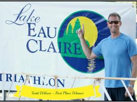 079a First Place Winner Todd  Wilson Lake Eau Claire Triathlon ~ 2014 - with script